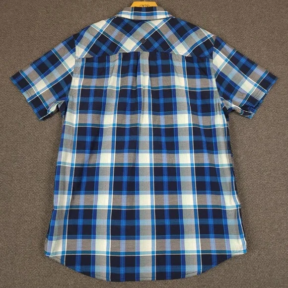 Prana Mens Plaid Short Sleeve Button Up Shirt Blue Gray White Size LRG - Picture 5 of 9